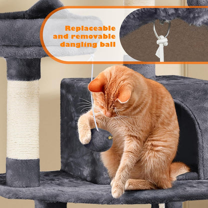 Yaheetech 62.5Inches Cat Tree Cat Tower Cat Condo with Platform & Hammock, Scratching Posts for Kittens Pet Play House with Plush Perch for Indoor Activity Relaxing, Dark Gray