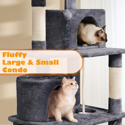 Yaheetech 62.5Inches Cat Tree Cat Tower Cat Condo with Platform & Hammock, Scratching Posts for Kittens Pet Play House with Plush Perch for Indoor Activity Relaxing, Dark Gray