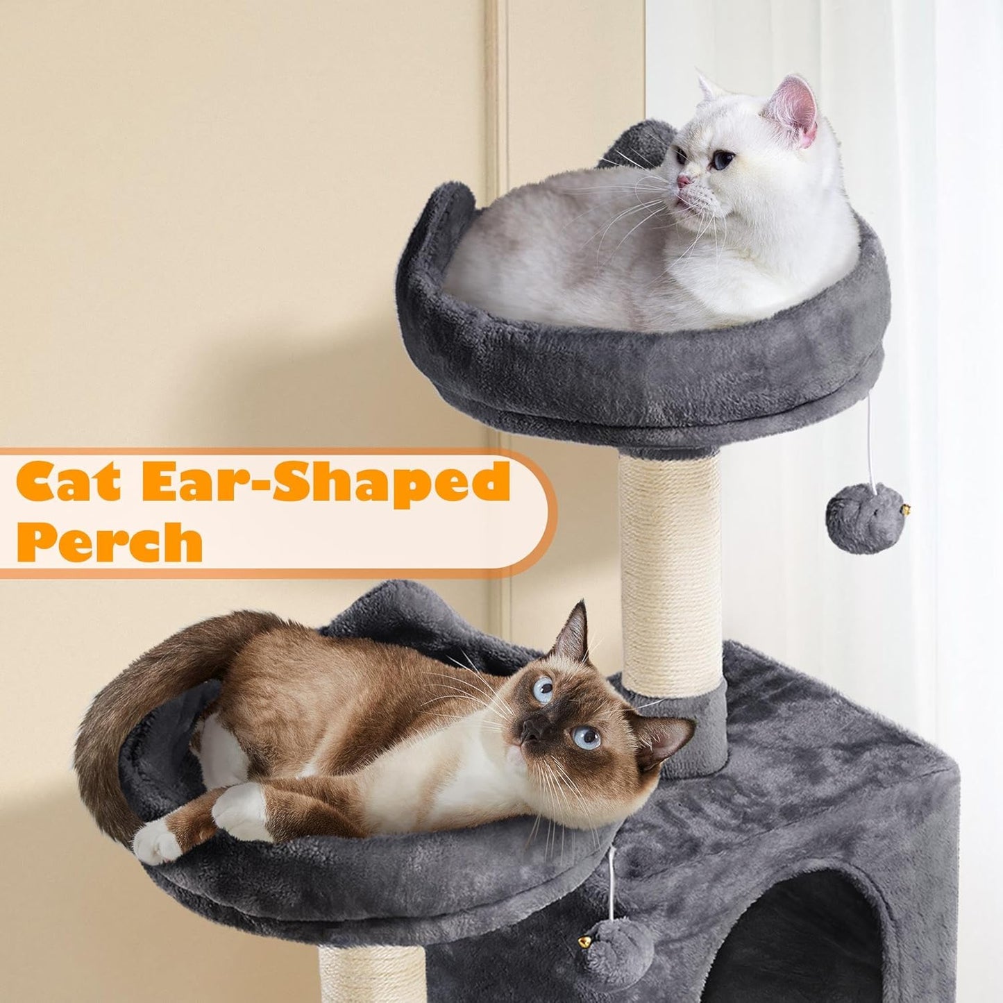 Yaheetech 62.5Inches Cat Tree Cat Tower Cat Condo with Platform & Hammock, Scratching Posts for Kittens Pet Play House with Plush Perch for Indoor Activity Relaxing, Dark Gray