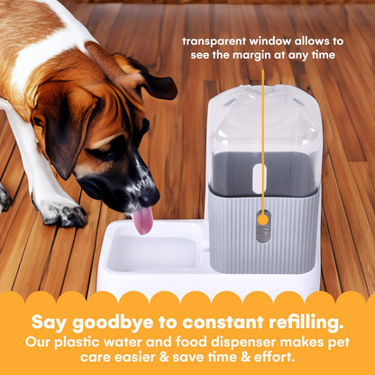 Automatic Pet Water and Food Dispensers - Easy to Clean Feeding Bowls for Dogs and Cats - Convenient and Time-Saving Pet Station for Busy Owners - 12'H×6.3'L×11'W 3.5L Each - Grey