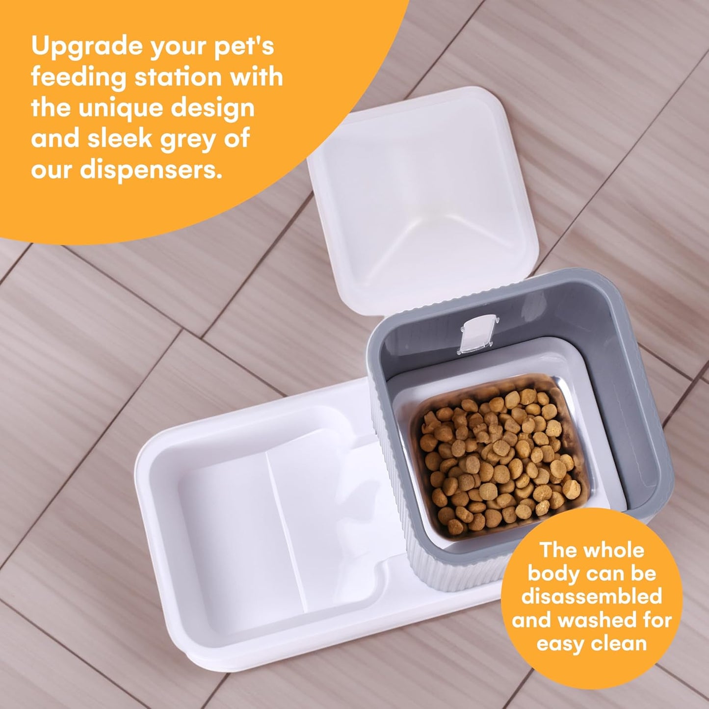 Automatic Pet Water and Food Dispensers - Easy to Clean Feeding Bowls for Dogs and Cats - Convenient and Time-Saving Pet Station for Busy Owners - 12'H×6.3'L×11'W 3.5L Each - Grey
