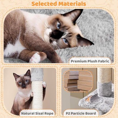 Yaheetech Cat Tree, 53.5 Inch Pet Play House with Sisal Scratching Posts, Condo, Perches, Wide Platform for Indoor Kittens/Adult Cats, Light Gray