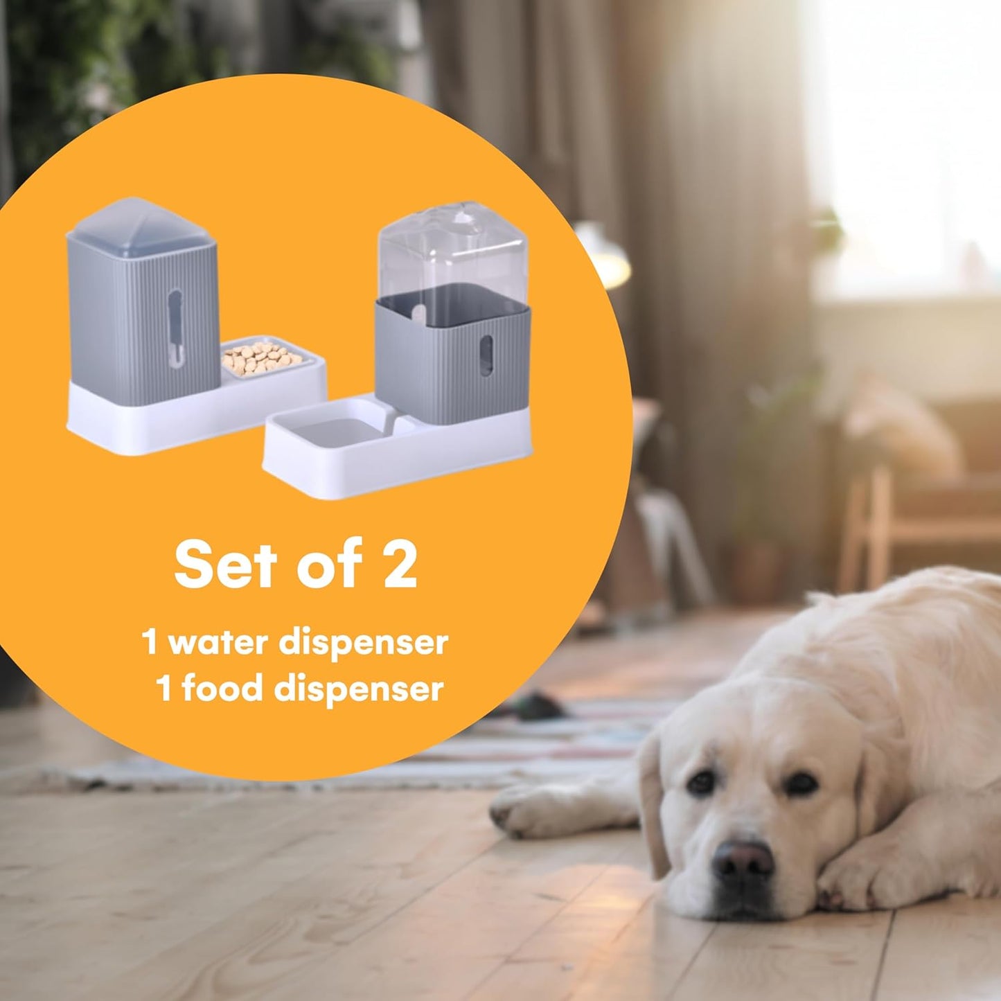 Automatic Pet Water and Food Dispensers - Easy to Clean Feeding Bowls for Dogs and Cats - Convenient and Time-Saving Pet Station for Busy Owners - 12'H×6.3'L×11'W 3.5L Each - Grey