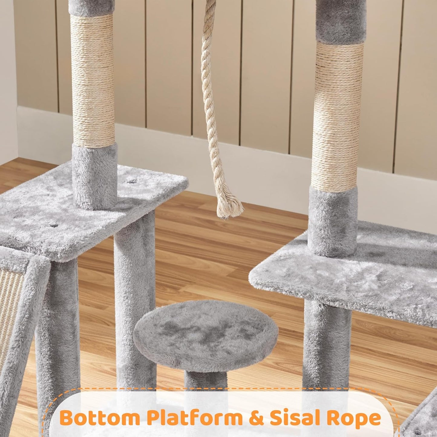 Yaheetech Cat Tree, 53.5 Inch Pet Play House with Sisal Scratching Posts, Condo, Perches, Wide Platform for Indoor Kittens/Adult Cats, Light Gray