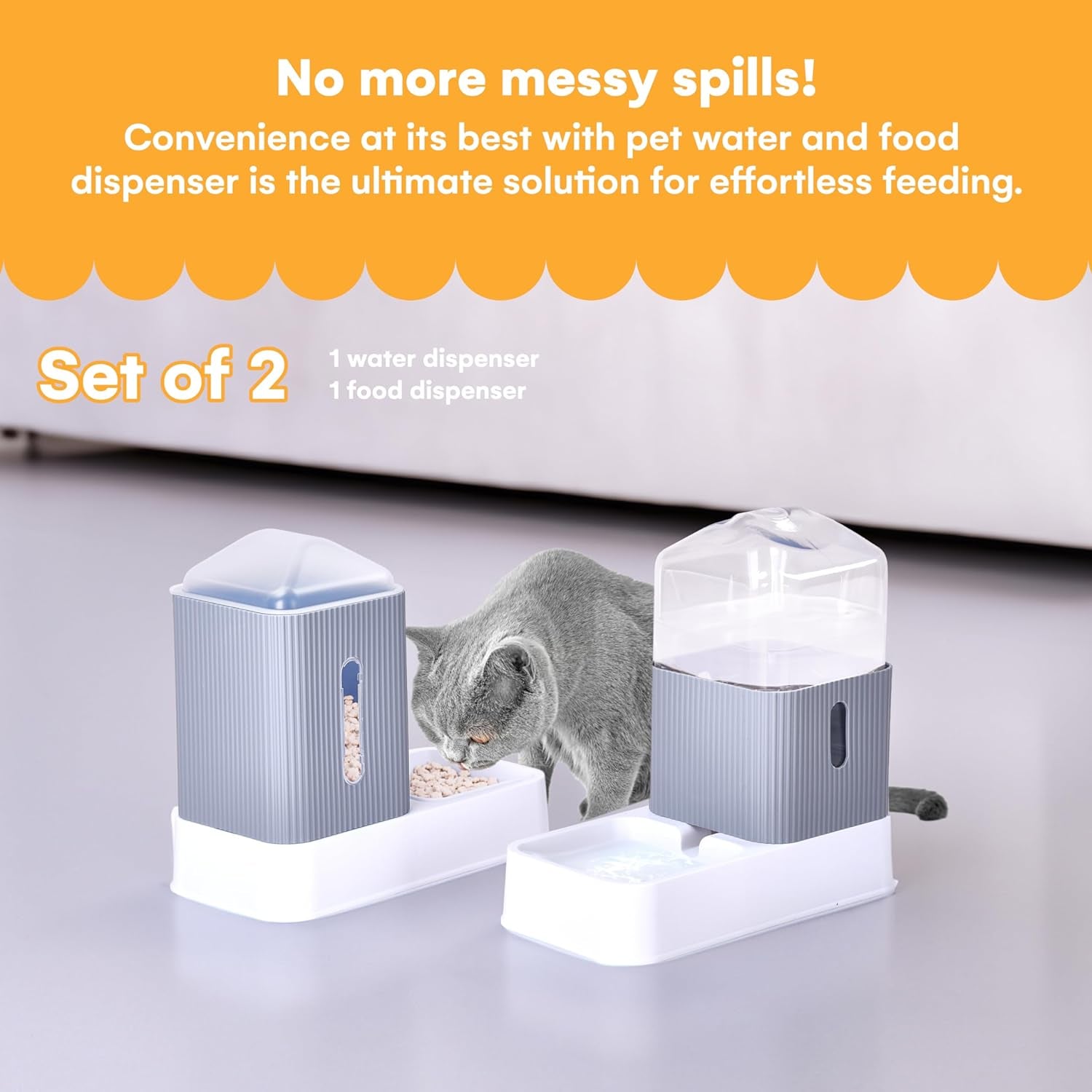 Automatic Pet Water and Food Dispensers - Easy to Clean Feeding Bowls for Dogs and Cats - Convenient and Time-Saving Pet Station for Busy Owners - 12'H×6.3'L×11'W 3.5L Each - Grey