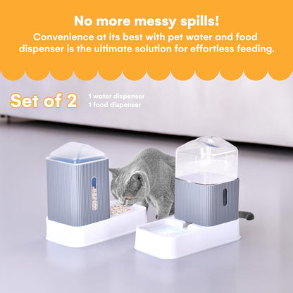Automatic Pet Water and Food Dispensers - Easy to Clean Feeding Bowls for Dogs and Cats - Convenient and Time-Saving Pet Station for Busy Owners - 12'H×6.3'L×11'W 3.5L Each - Grey